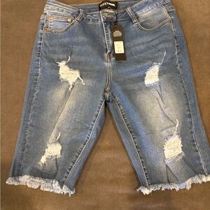 Fashion Nova Blue Ankle Cropped Jeans Distressed